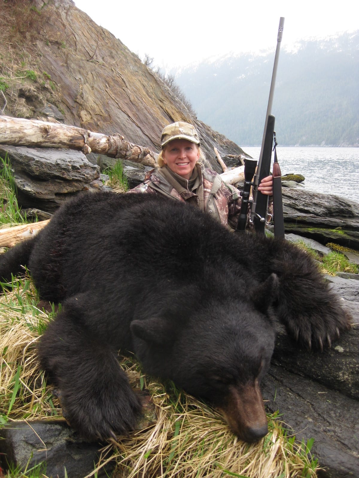 Picture of huge black bear shot while on an ocean bear hunt near Vancouver Island.