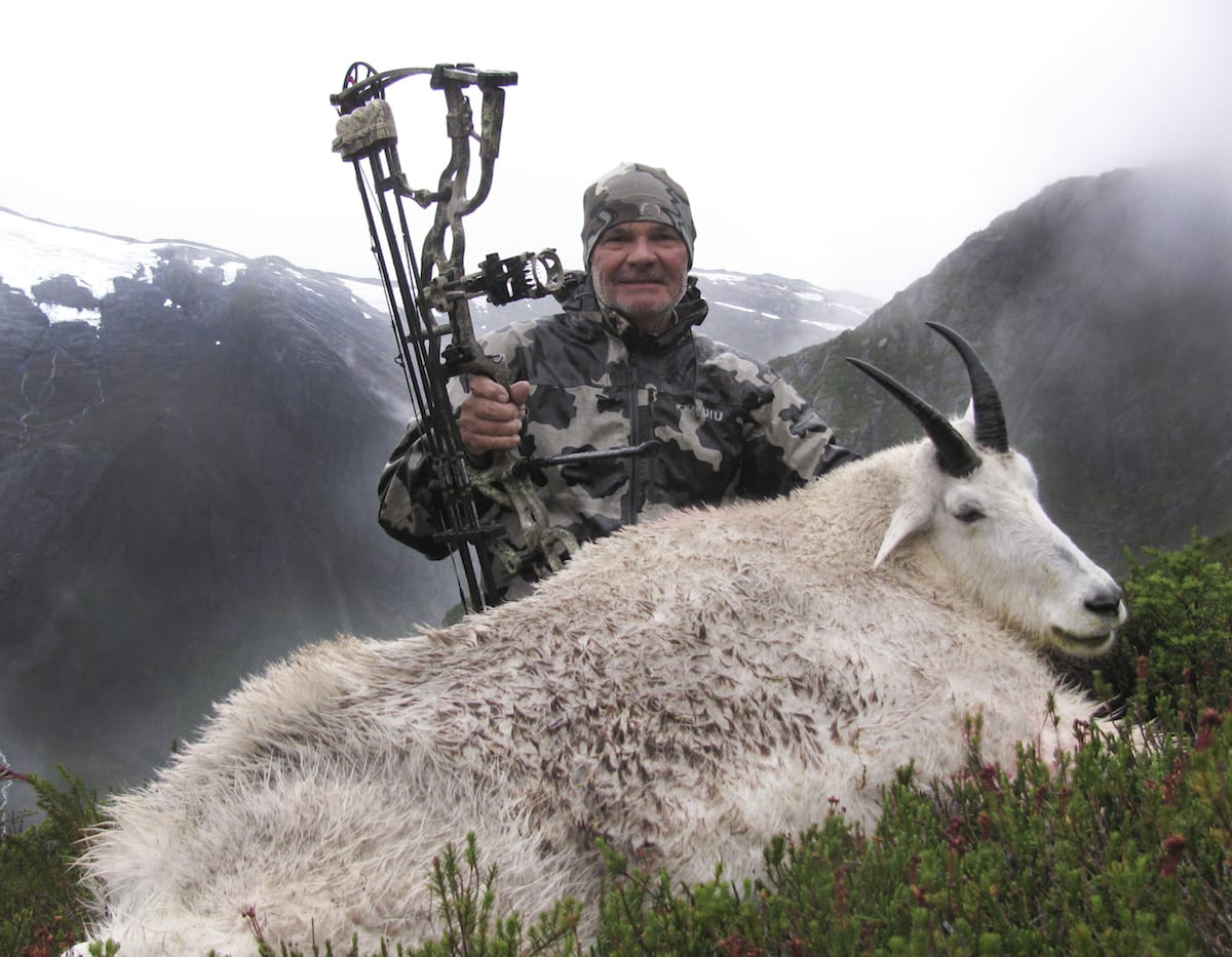 Mountain Goat Hunted in BC This was Jim's second trip. His son JT arrowed one the first time. Way to get it done. Beautiful Jim!